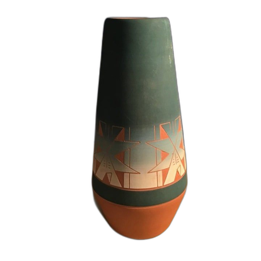 Vintage Sioux Lakota Native American Etched Clay Pottery Vase Ombré Signed